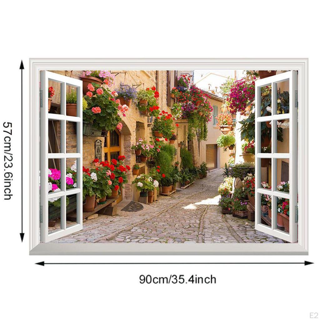 Decorative Vinyls for Fake Windows, Removable Floral Design, Dreamy Landscape to Beautify Walls