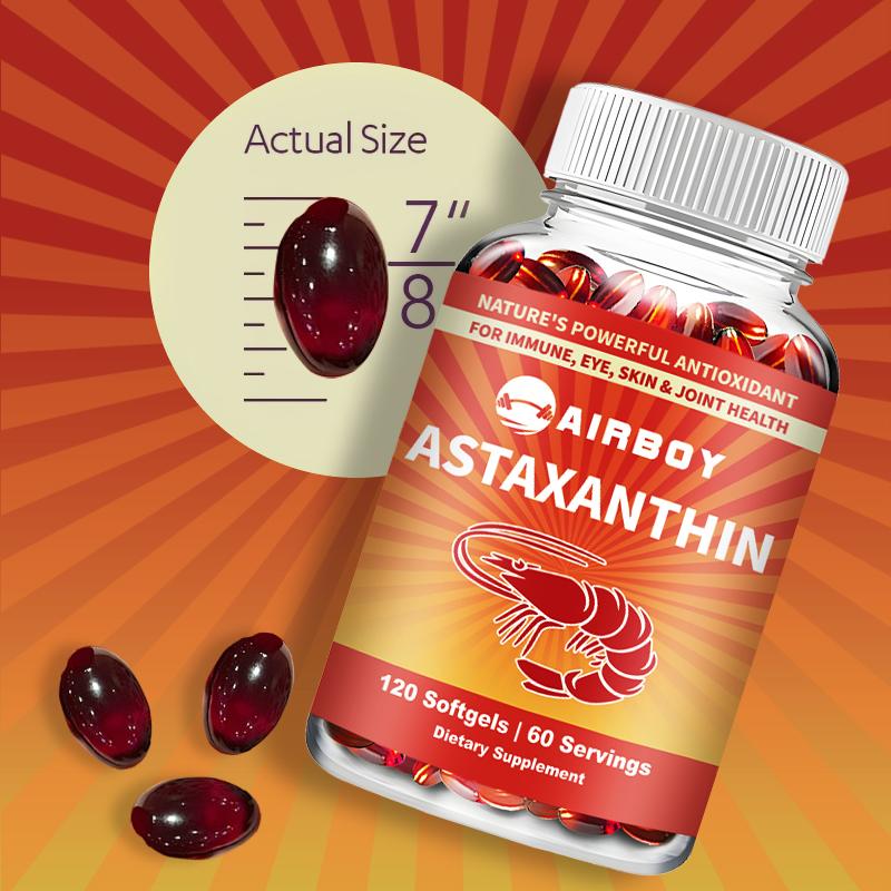 Airboy Natural Haematococcus pluvialis Astaxanthin: Supports eye skin, joint immunity, and vascular health; suitable for adults.