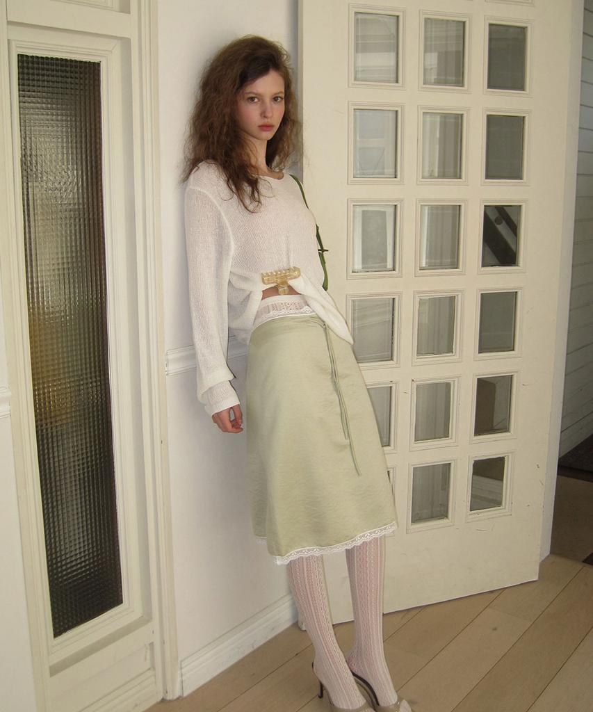Eopaeleolakaibeu Easy Lace Satin Midi Skirt - Mint