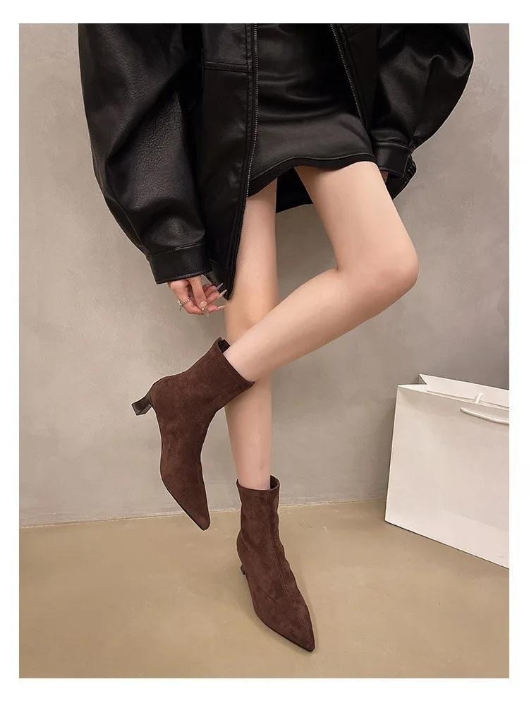 

2026Fashion Designer Leopard Print Women Ankle Boots Sexy Pointed Toe Short Booties Plus Size Woman High Heels Shoes De Mujer 35 коричневий
