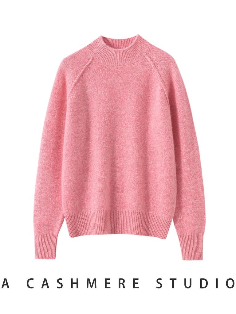 Women's Marled Yarn Pure Wool Long Sleeve Sweater, Half-High Neck Pullover for Autumn/Winter