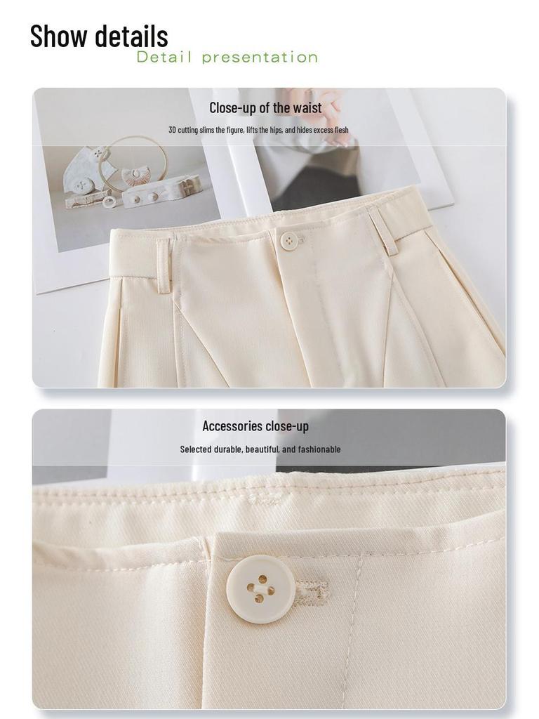 Women's Spring 2025 Gray High-Waisted Wide-Leg Drapey Pants - Elegant and Loose Straight-Leg Fit for Spring/Summer Season