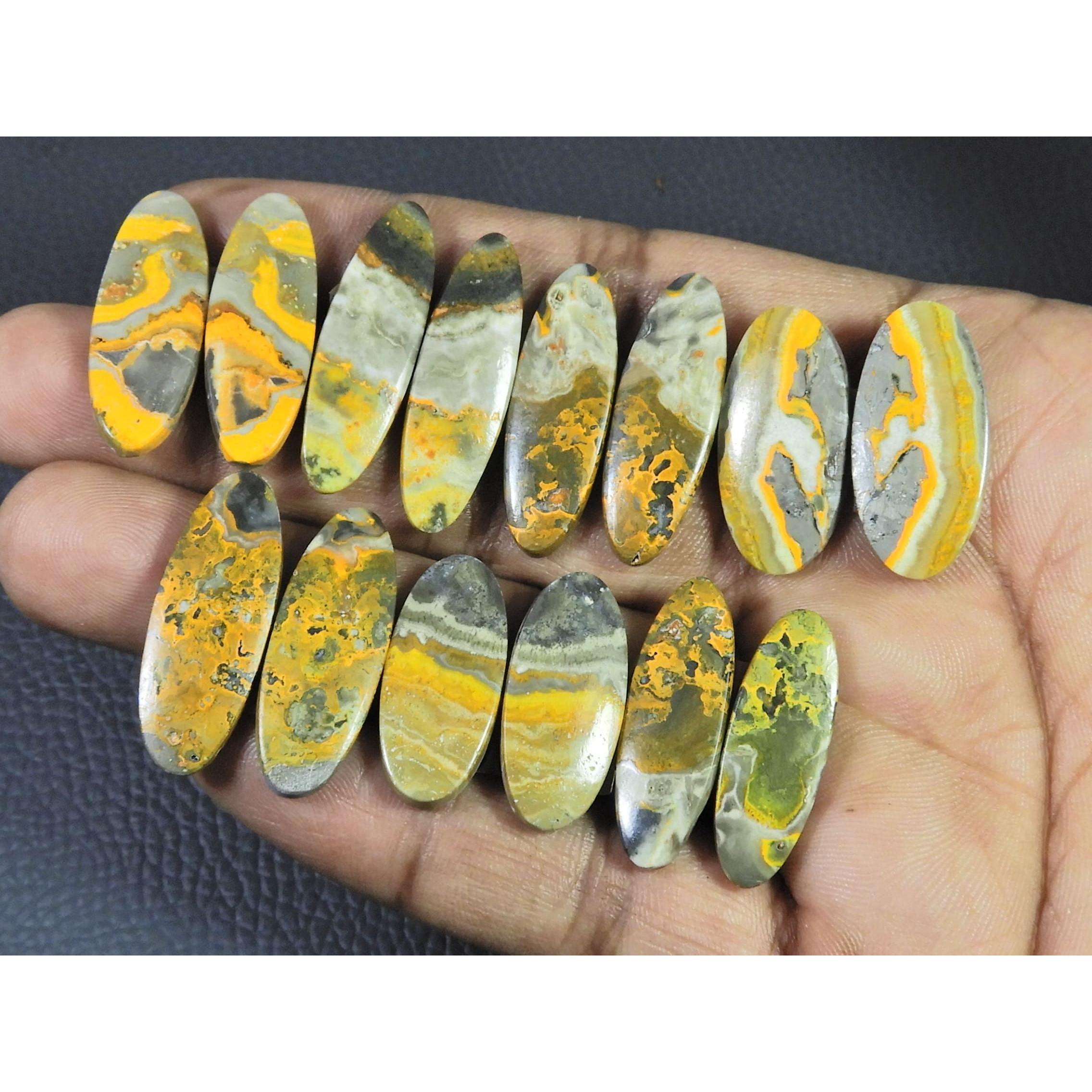 153Cts.Natural Bumble Bee Jasper Matched Pair Oval Loose Gemstone 07Pair Lot C-2202
