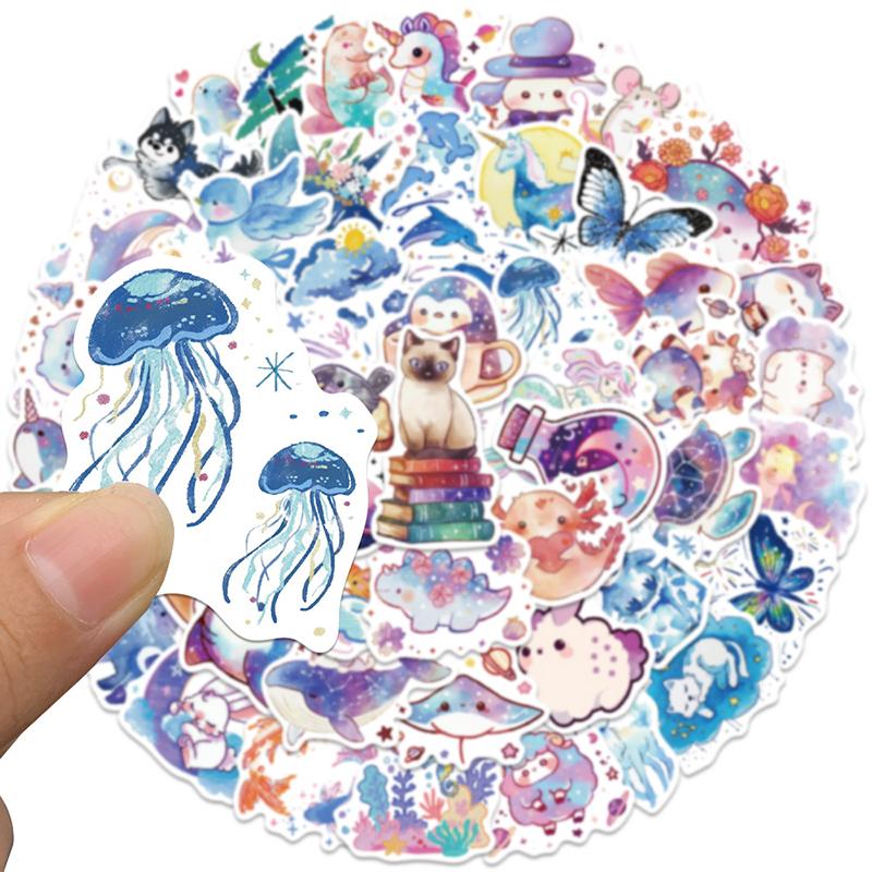 53PCS Watercolor Animal Stickers Cute Cartoon Colorful Animal Stickers Aesthetic Waterproof Vinyl Decals for Water Bottle