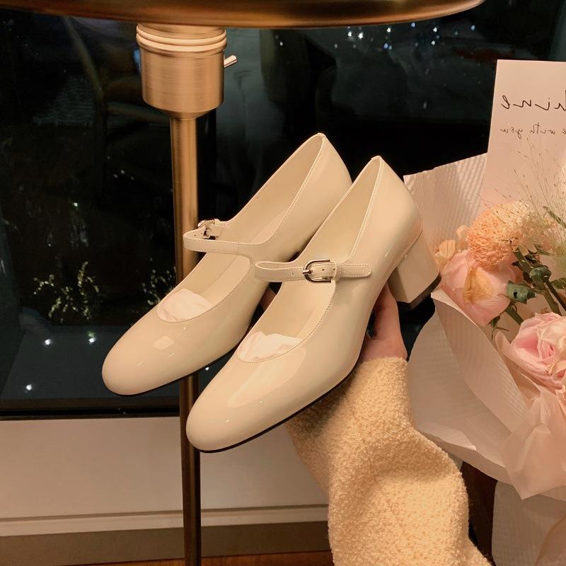 

Тонкий каблук из овчины, туфли Мэри Джейн, женские кожаные туфли с открытым верхом, туфли на ретро-каблуке, рабочие туфли 34