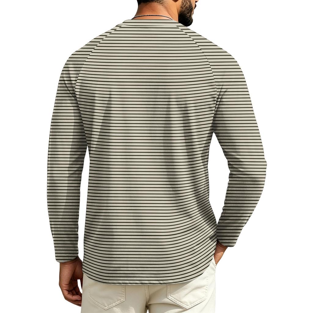 T-shirt casual a manica lunga raglan da uomo con girocollo, per l'uso quotidiano