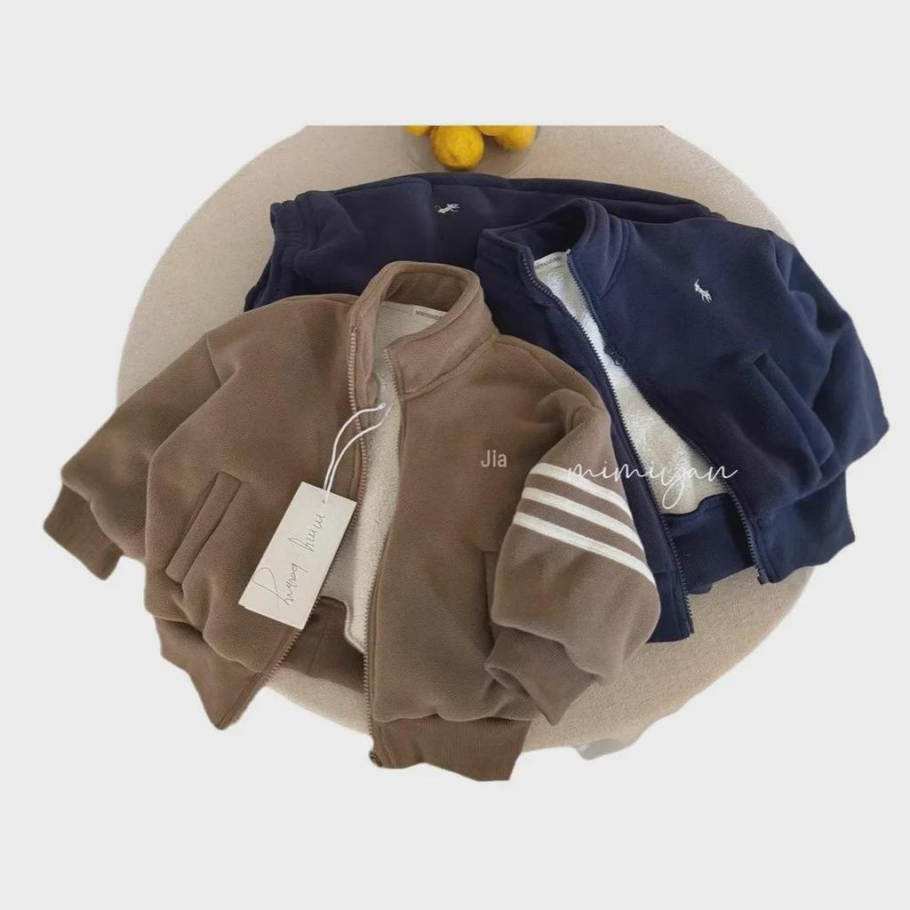 Jachetă caldă de pluș pentru copii 2024 și costum din două piese din lână la modă pentru băieți și fete