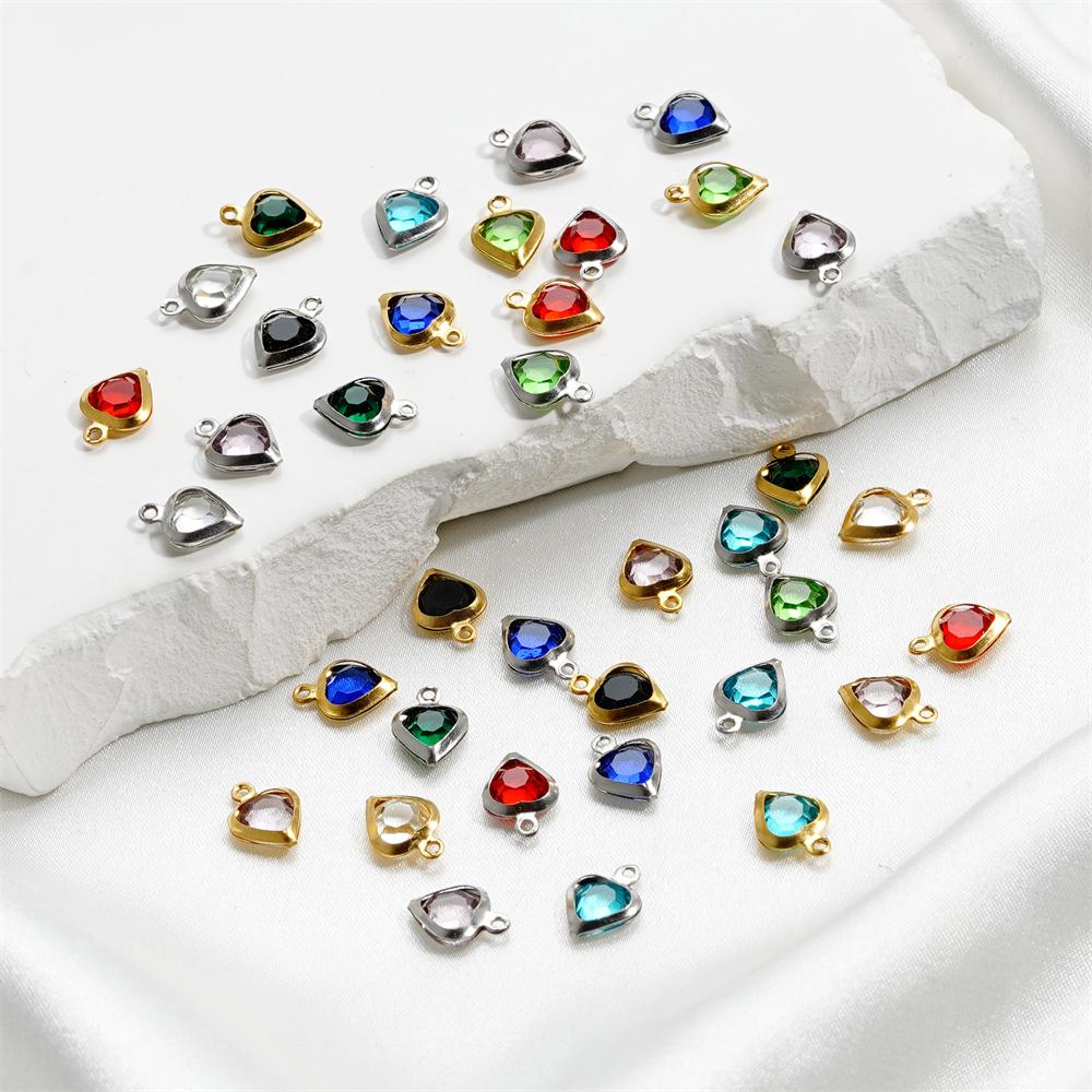 10pcs/lot Stainless Steel Crystal Love Heart Single Ring Pendants for DIY Bracelet Necklace Beads Jewelry Making Accessories
