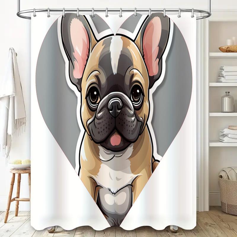 Adorable Dog Shower Curtain Featuring A French Bulldog In Heart Shape Perfect Home Decor Gift For Animal Lovers