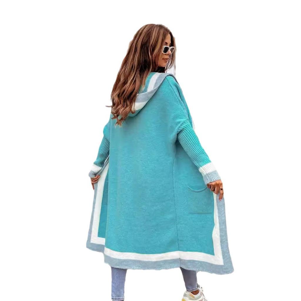 Damen Herbst und Winter Casual Vielseitig Kapuzen Lange Strickjacke Pullover Jacke