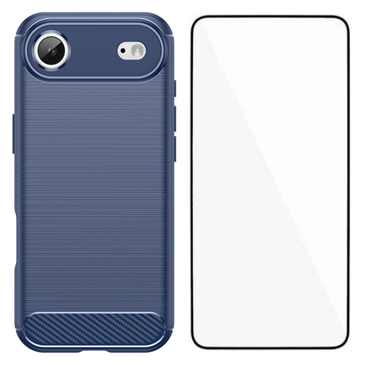 

For iPhone 17 Air Case with Tempered Glass WANLONFENG LS Series Brushed Texture TPU Phone Cover Blue