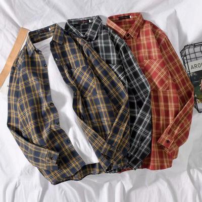 Langärmliges Karohemd für Herren – Frühling/Herbst im Hongkong-Stil, trendige koreanische dünne Freizeitjacke