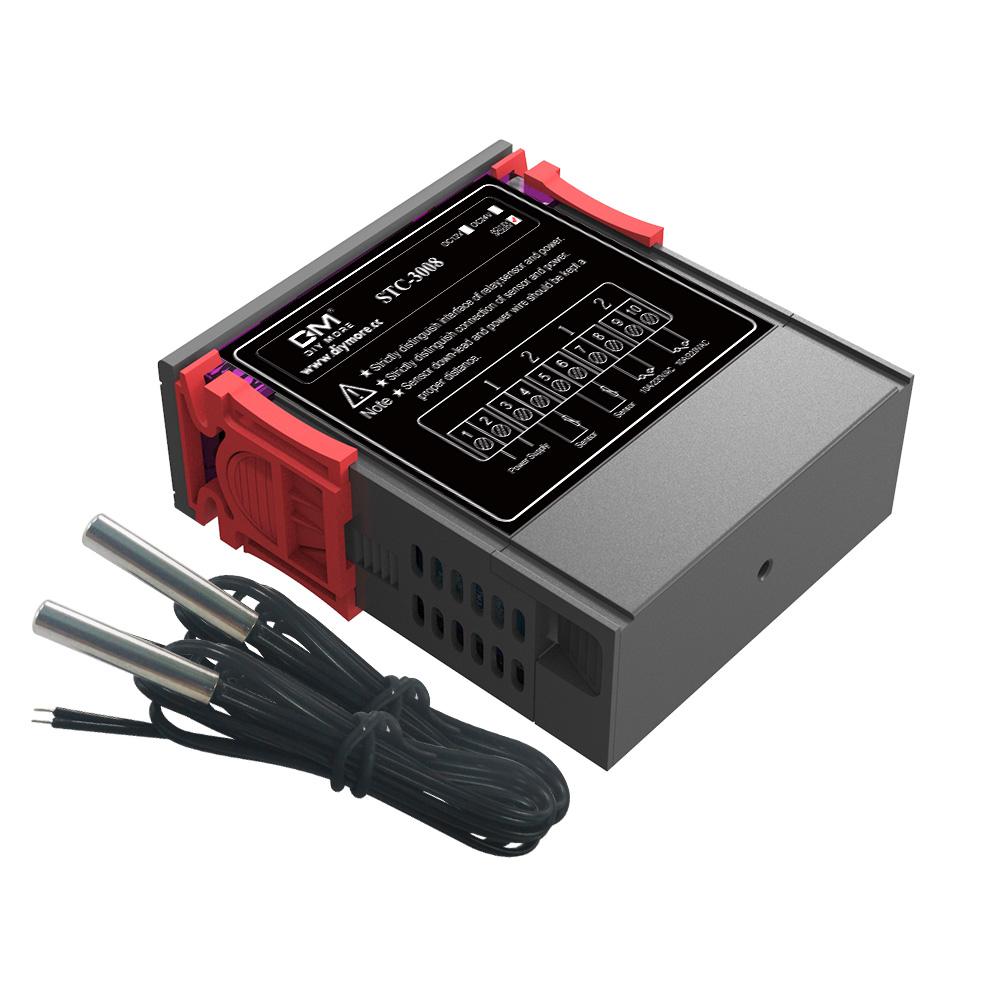 

AC110-220V Двойной цифровой контроллер температуры Два релейных выходных модуля Терморегулятор Термостат с обогревом и охлаждением STC3008 чёрный