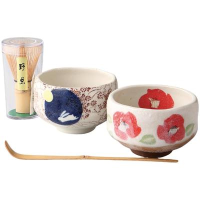 Matcha Schale x x Kamelie und Mondhase Mini Matcha Mino Hergestellt in Japan Ale-net B9.8 T9.8 H6.4cm, Set, Porzellan, Ware,