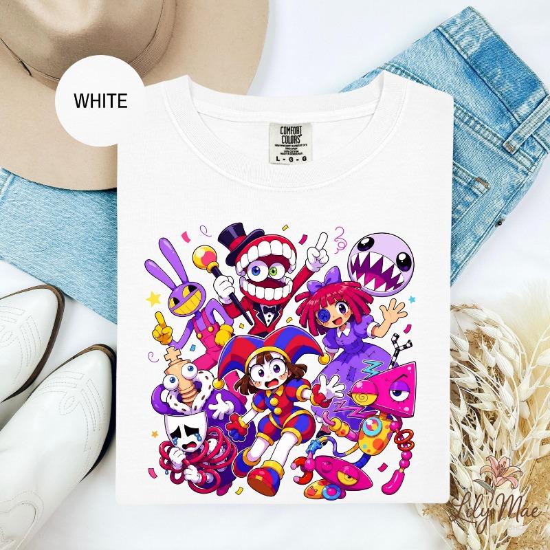 Camiseta El Increíble Circo Digital, Regalo para Fan de TADC, Camisetas de Personajes de Circo, Temática de Circo, Regalo de Cumpleaños Anime para Niños/Adultos