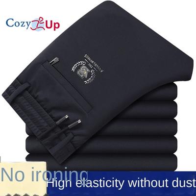 Cozy Up Pantaloni casual pentru bărbați, elastic din mătase de gheață, cu talie elastică, tub drept, largi, talie înaltă, fără călcat