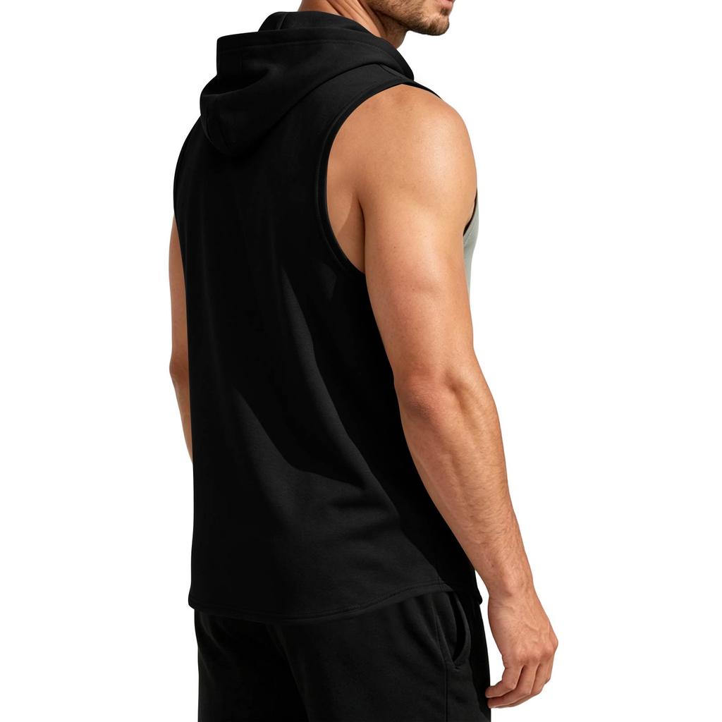 Men's Sleeveless Hoodie Lightweight Quick Dry Sports Vest with Front Pocket for Outdoor Running Gym Training