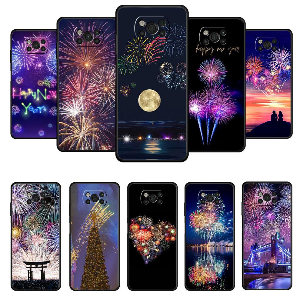 

Красивый чехол с фейерверком с Новым годом для Xiaomi POCO X3 X4 NFC M3 M4 Pro F3 F4 GT F1 для Mi 12 11T 10T 9T 11 Note 10 Lite