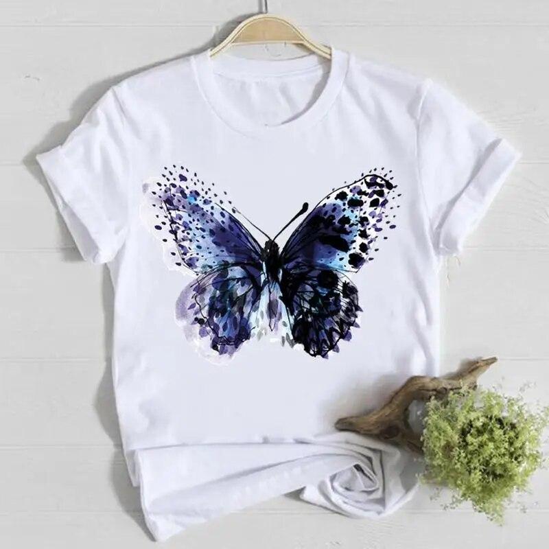 Butterfly Cute Sweet Lovely Casual Tee Top Short Sleeve Shirt Lady Clothes Fashion Tshirt Summer Female T Women Graphic T-shirts
