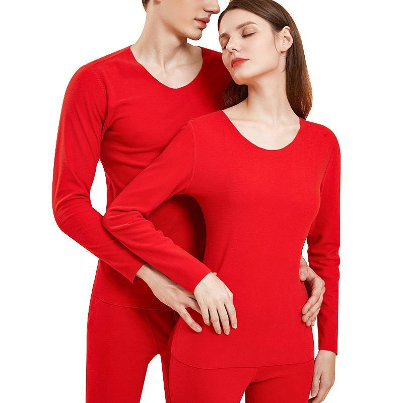 Couples' Bright Red Benmingnian Thermal Underwear Set for Autumn