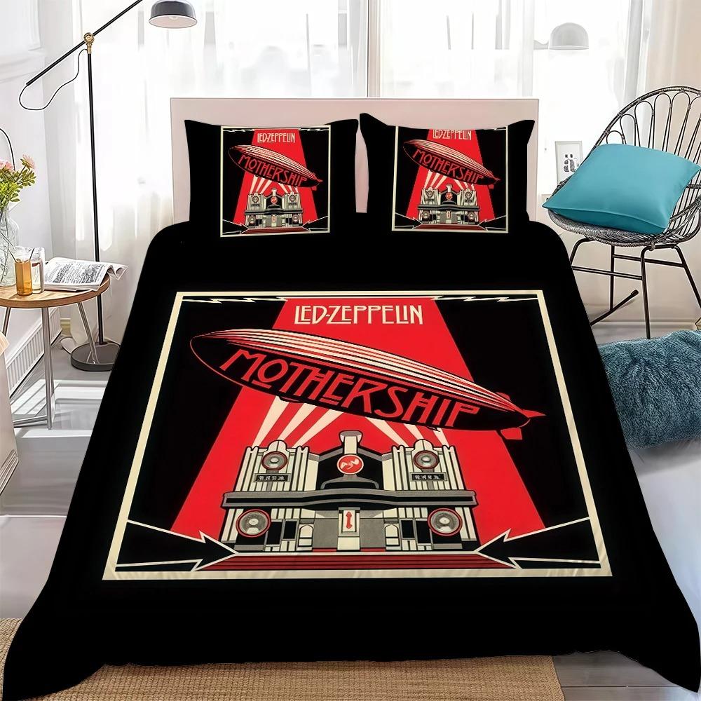 Copripiumino Federa Set Biancheria da Letto L-Led Band Z-Zeppelin per Adulti Ragazzo Ragazza Set 2/3 Pezzi Singolo Matrimoniale Full Size Decorazione Camera da Letto