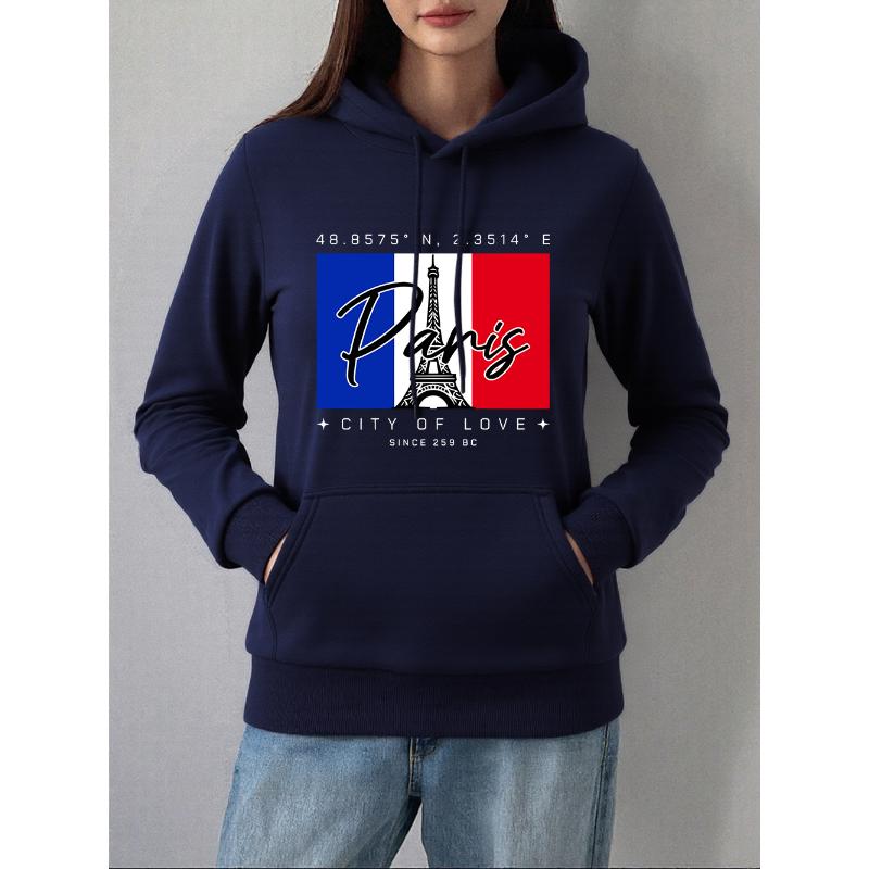 Paris City Of Love Printing Hoodies Women Autumn Winter Fleece Warm Sweatshirts Basics Pocket Pullovers Casual Loose Clothes