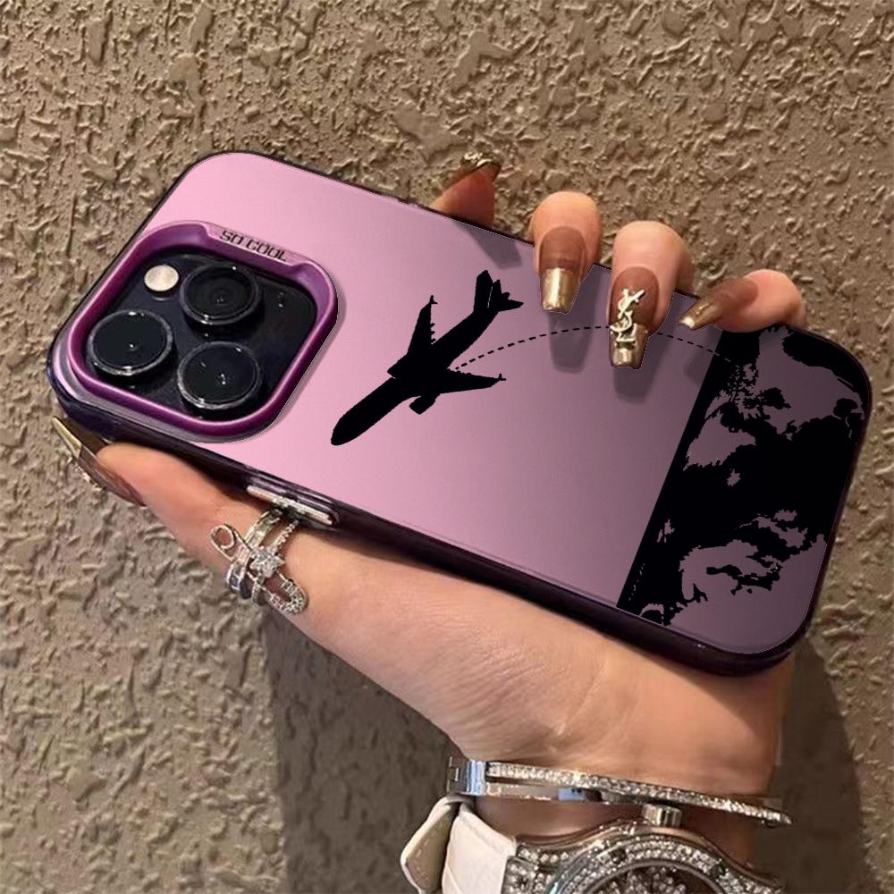 Black Airplane Design Phone Case for Iphone 16 15 14 13 12 11 Pro Max Mini Shockproof Anti-Scratch Protective Hard Cover
