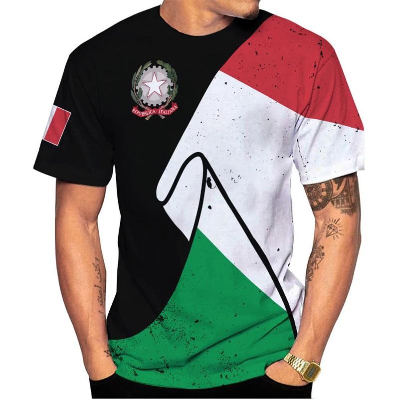 Italy Flag Graphic Men's T-shirts 3D Print Italian National Emblem T-shirts Streetwear Oversized Short Sleeve Tops