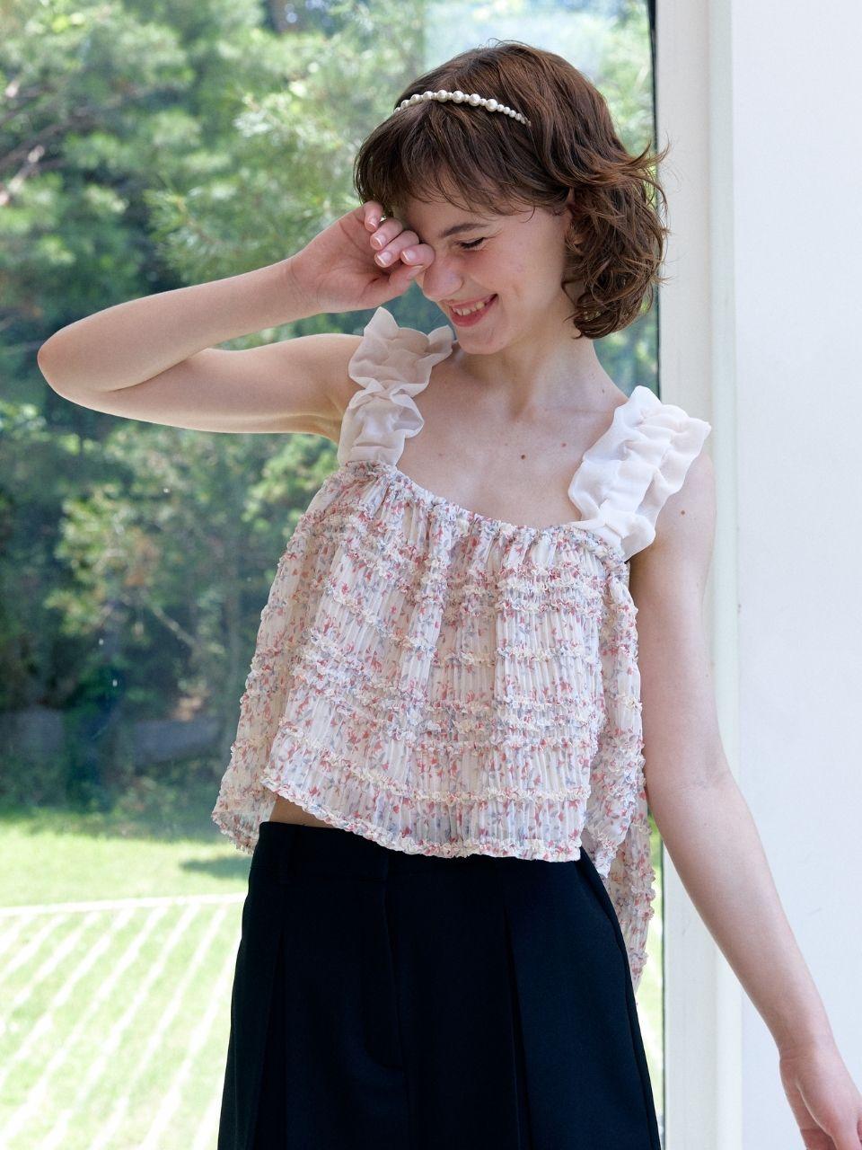 Fabric Seoul Kiss Frill Shirring Sleeveless_Flower