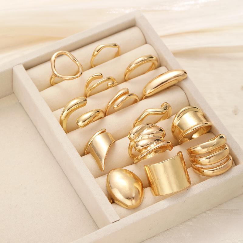 6/14/20 Pcs Imitation Pearl Flower Zircon Rings Set for Women Vintage Elegant Irregular Gold Color Open Ring Party Jewelry Gifts