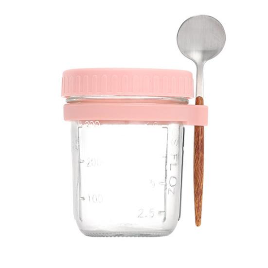 Overnight Oats Containers with Airtight Lid & Spoon 350ml Breakfast Container for Yogurt Salad Chia Pudding Leak-Proof Portable Glass Jars for Meal