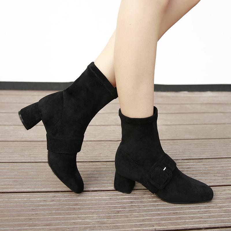 Women's Ladies High Heel Flock Mixed Color  Short Boots Footwear Shoes Leather Boots Women with Heel Fvg56