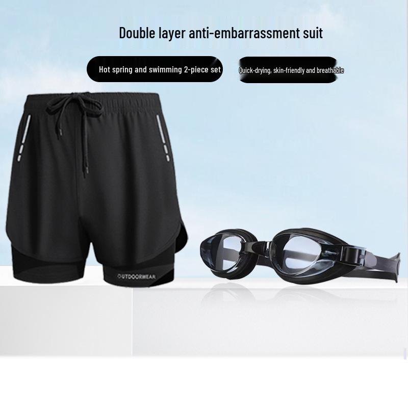 Herren Badehosen Set: Inklusive Schwimmbrille und Badekappe - Anti-Peinlichkeits-Bademode und Schwimmausrüstung