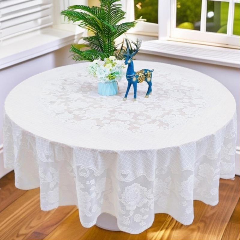 Large Round Dining Table Cloth Waterproof, Anti-Scalding And Anti-Fouling Leave-In Pvc Plastic Tablecloth European High-Grade Round Table Cloth