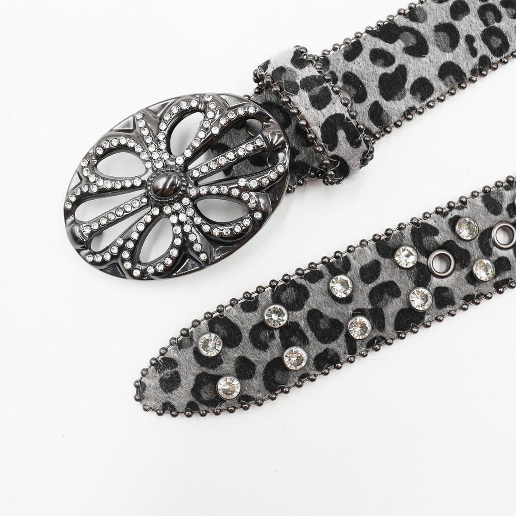 Y2K Retro Leopardendruck Strass Ledergürtel - Millennial Style Jeans Accessoire