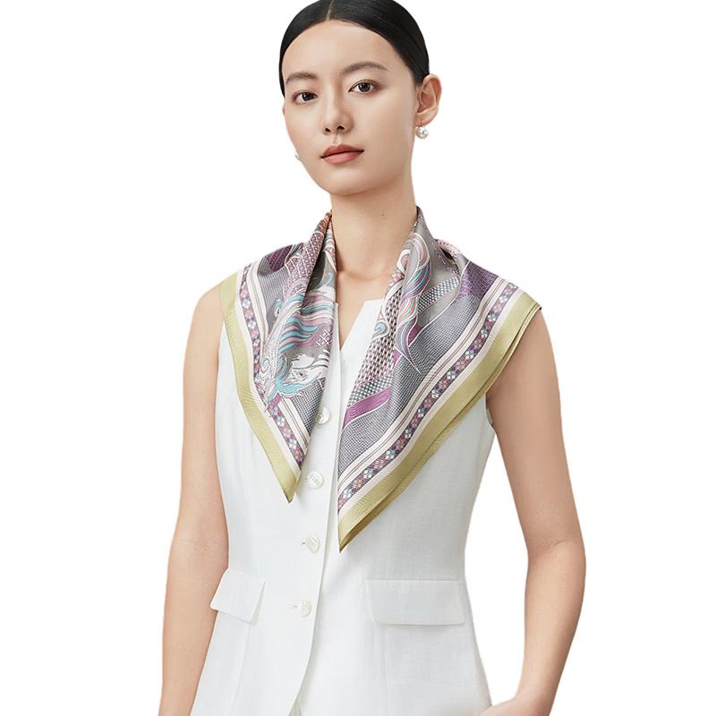 Shanghai Story Women's 100% Mulberry Silk Double-Sided Print Square Scarf