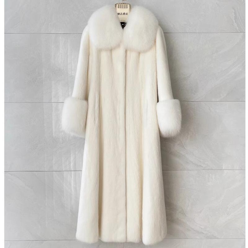Women's Faux Fox Collar Long Velvet Mink Coat Women's Mink Fur Coat Casual Warmth