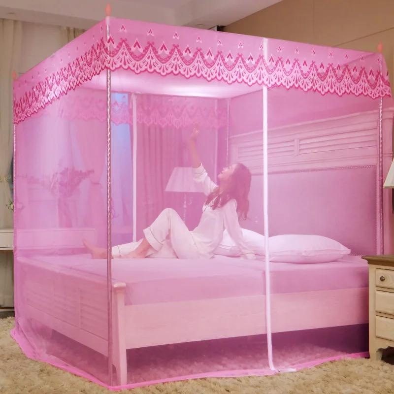 Zipper Lace Mosquito Net with Stainless Steel Bracket Romantic Queen Bed Nets Anti Insect Mosquito Tent for Single Double Bed