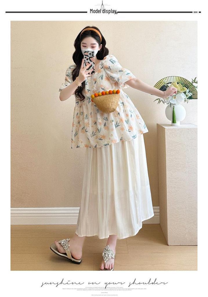 Women's Maternity Summer Doll Shirt & Shorts Two-Piece Set - Fashionable Short Sleeve Outfit for Outings