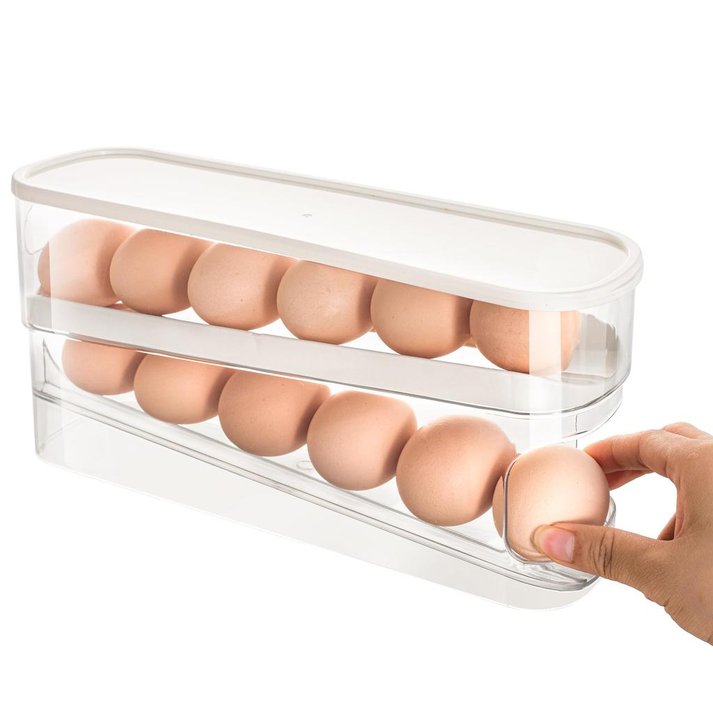 Slide-type Egg Carton Double-layer Automatic Egg Roller Refrigerator Side Door Egg Storage Kitchen Counter Anti-falling Egg