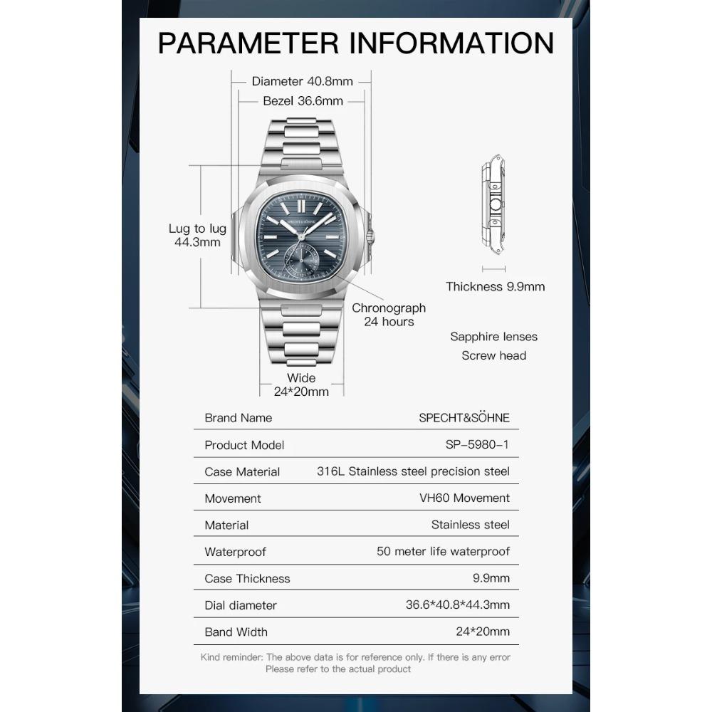 2025 Noutăți Ceasuri Specht & Söhne Classic 5980 Pentru Bărbați Ultra-subțire Oțel Cristal Safir Ceas Quartz Relogio Masculino