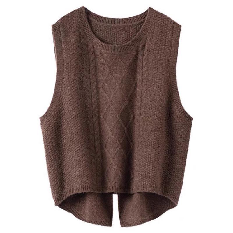 Damen 100% Wolle Grobstrick Rundhals Schlitz Weste Pullover Cardigan Top
