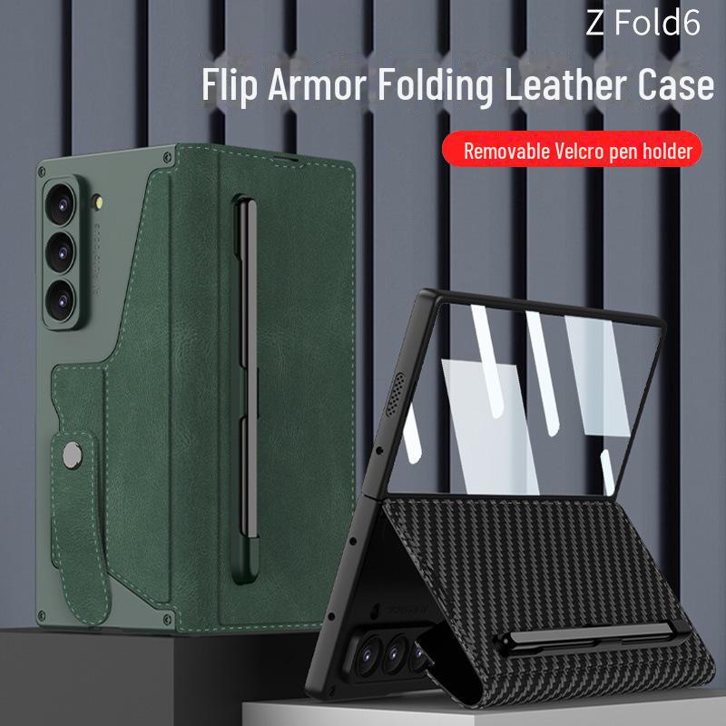 

Чехол-броня из кожи для складного экрана Samsung ZFold6 с отделением для ручки SM-Fold6 [Without Pen]