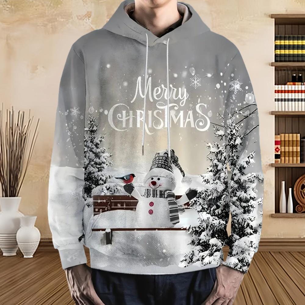 Men's Fashion Christmas Skull Tree Pattern 3D Print Long Sleeve Hoodie Sweatshirt Large Pocket Pullover Oversize Sweatshirts Top