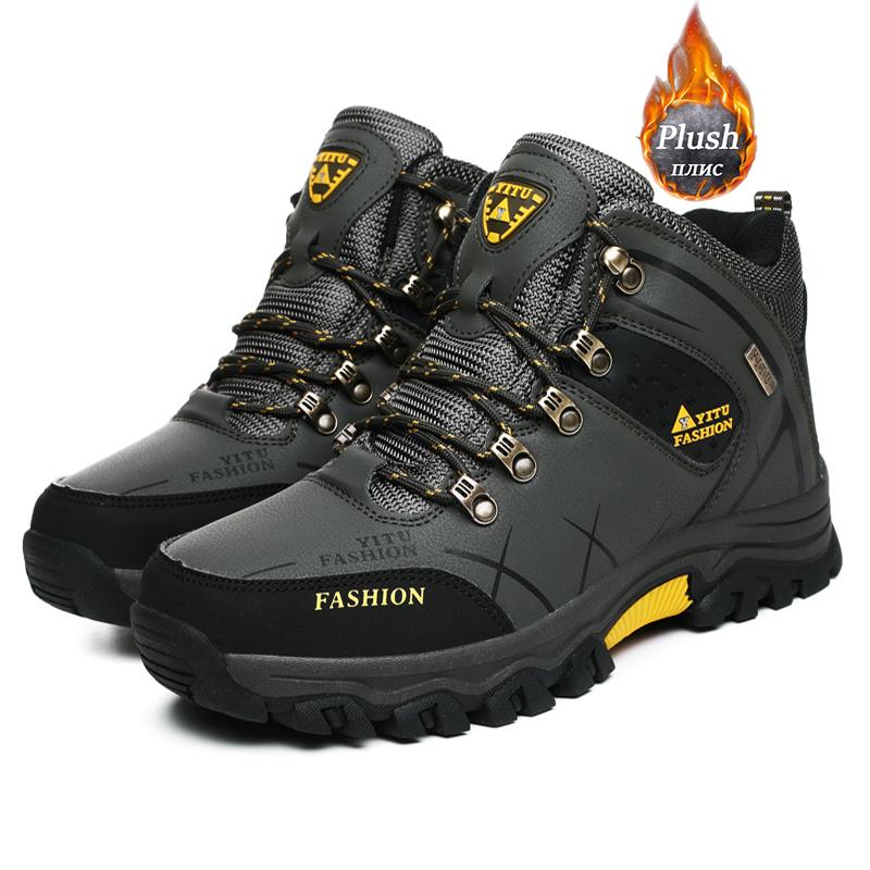 Winter Men Snow Boots Waterproof Leather Sneakers Super Warm Men's Chelsea Boots Outdoor Non-slip Male Hiking Boots Size 39-47