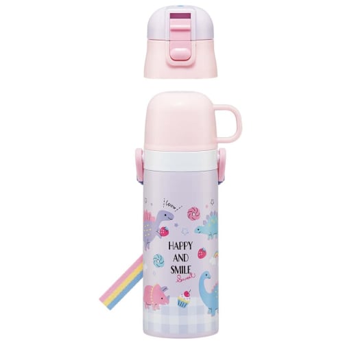 Skater Children's Stainless Steel Water Bottle 2-Way Direct Drinking 470ml Cup Drinking 430ml Happy & Smile Rainbow Child-friendly Lightweight Type Gi
