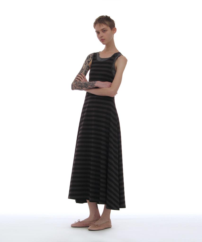 PARTIMENTO WOMEN Pwc Overlay Sleeveless Maxi Dress_Black Stripe
