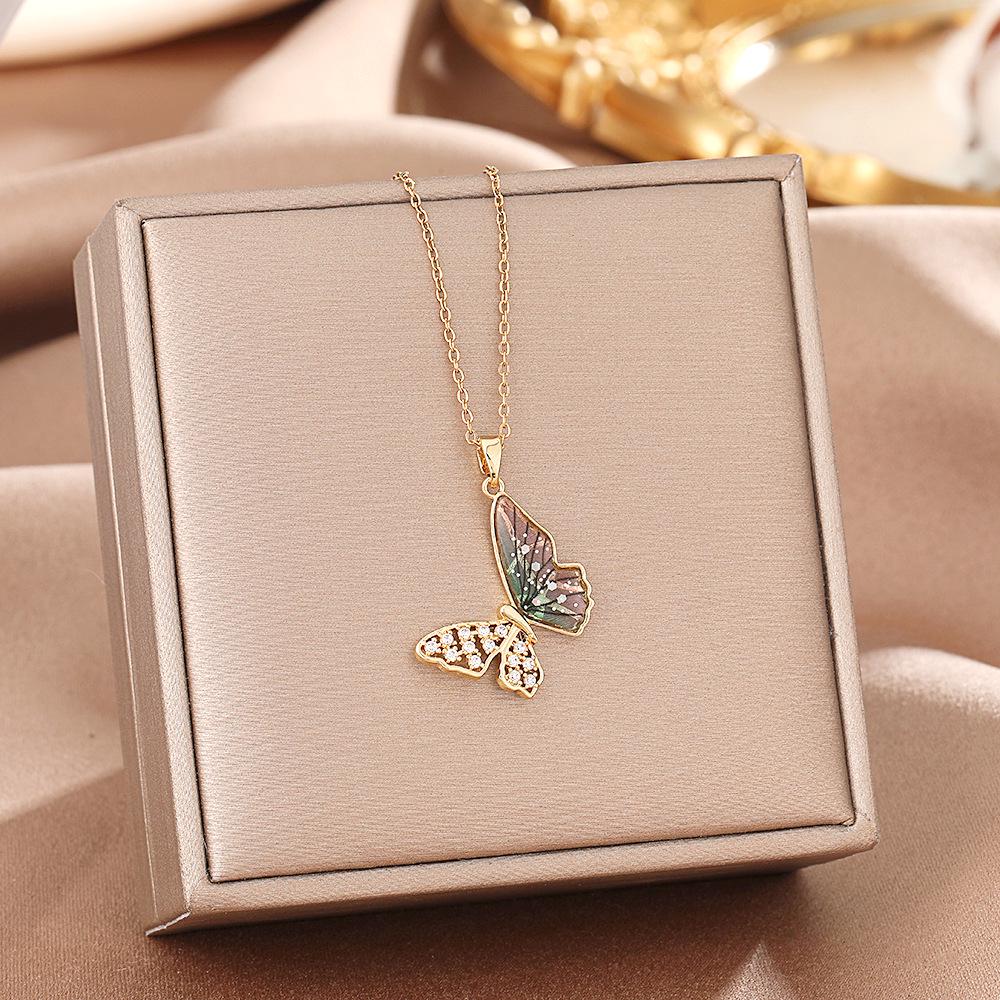 Women's Butterfly Titanium Necklace: Micro-Inlaid Diamonds, Exquisite Luxury, Non-Fading Design