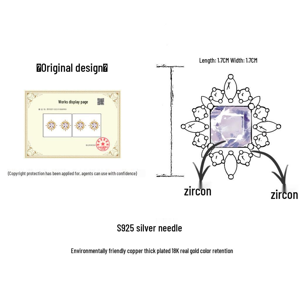 18k Gold Violet Zircon Starburst Stud Earrings: Vintage Luxury Court Style