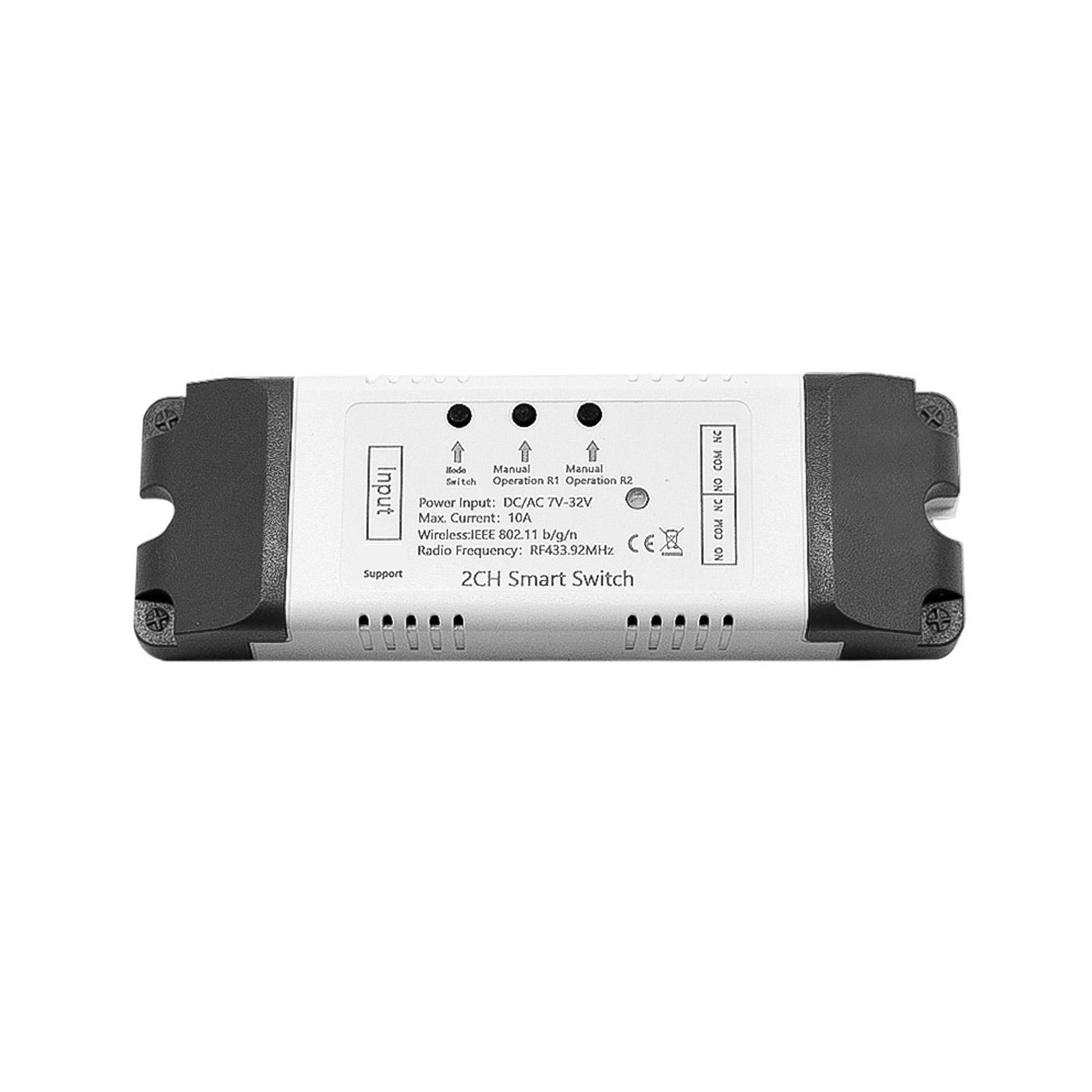 

2CH WiFi RF433 Wireless Switch-Relay, Inching Self-Locking Interlock Modes Smart-Life App-control Modules AC-DC 7V-32V 1
